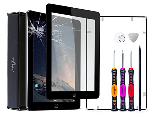 Trop Saint® Für iPad 2 Touchscreen Digitizer Glas Display Scheibe in Schwarz mit Rahmen, Homebutton und Werkzeug (A1395, A1396, A1397)