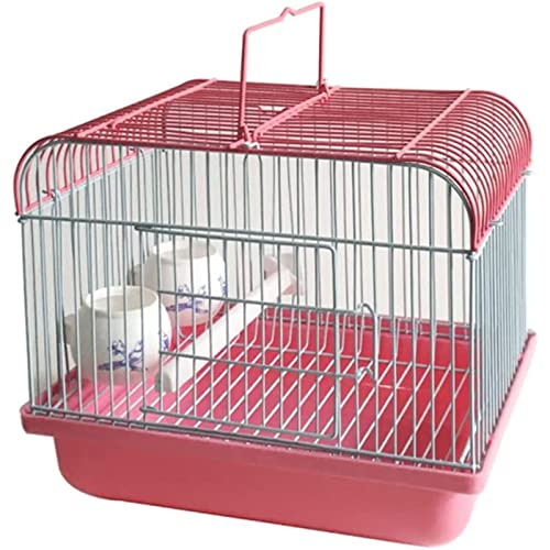 Vogelträger Rosa Metall-Vogelkäfig, multifunktionaler Käfig für kleine Papageien, tragbarer Vogelkäfig mit 2 Lieferbechern und 1 Stehstab Sicher
