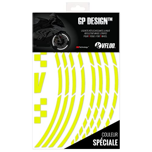 VFLUO GP Design™, Motorrad Retro reflektierende Felgenrandaufkleber Kit (1 Felge), 3M Technology™, 7mm breit, Fluoreszierend Gelb