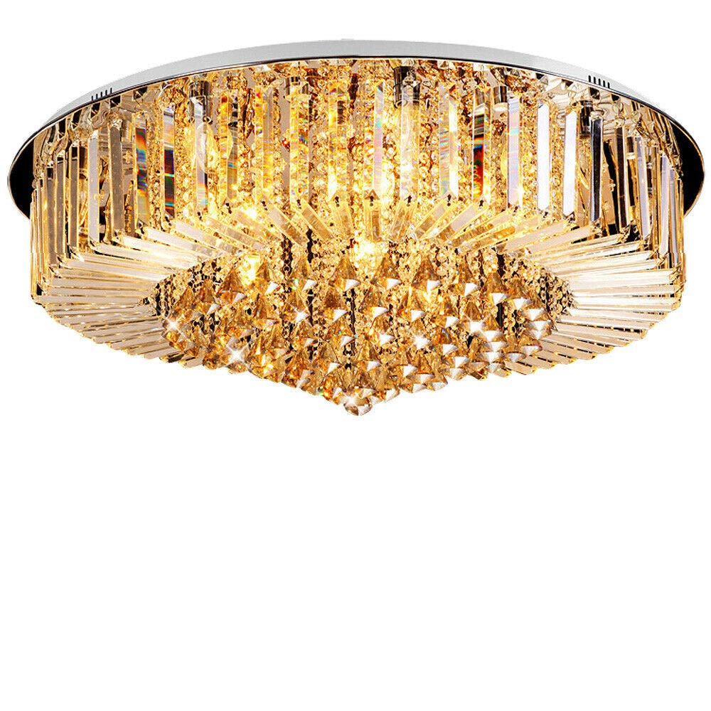 Luxus Kristallglas Runde LED Deckenleuchte Kristall Kronleuchter Beleuchtung GlüHlampe Unterputz Chandelier Deckenleuchten Dimmbare Transparentes für Wohnzimmer Schlafzimmer Esszimmer (Φ60cm)