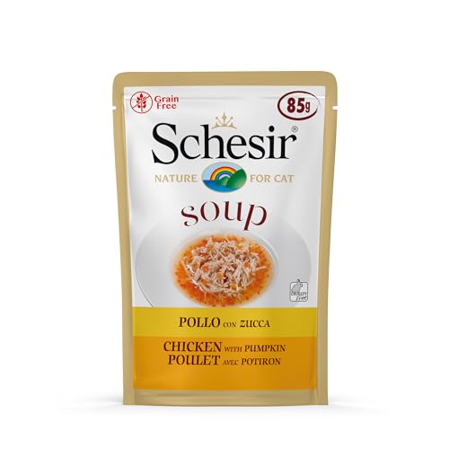 Schesir Cat Soup Huhn mit Kürbis, Katzenfutter Suppe, Beutel, 85 g, 1.7 kg