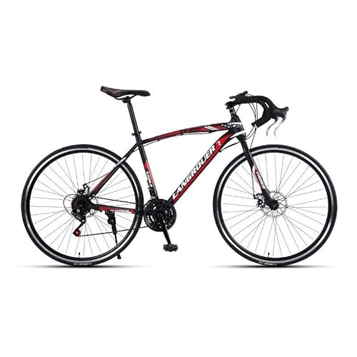 TiLLOw 700C-Räder, Rennrad for Erwachsene, 21/24/27/30 Geschwindigkeit, Biegungslenker-Fahrrad for Herren und Damen, Doppelscheibenbremse, stoßdämpfend (Color : Black-RED, Size : 30-Speed_30MM)