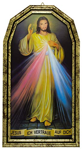 Barmherziger Jesus in ovalem goldfarbenem Rahmen 21,5 x 13 cm