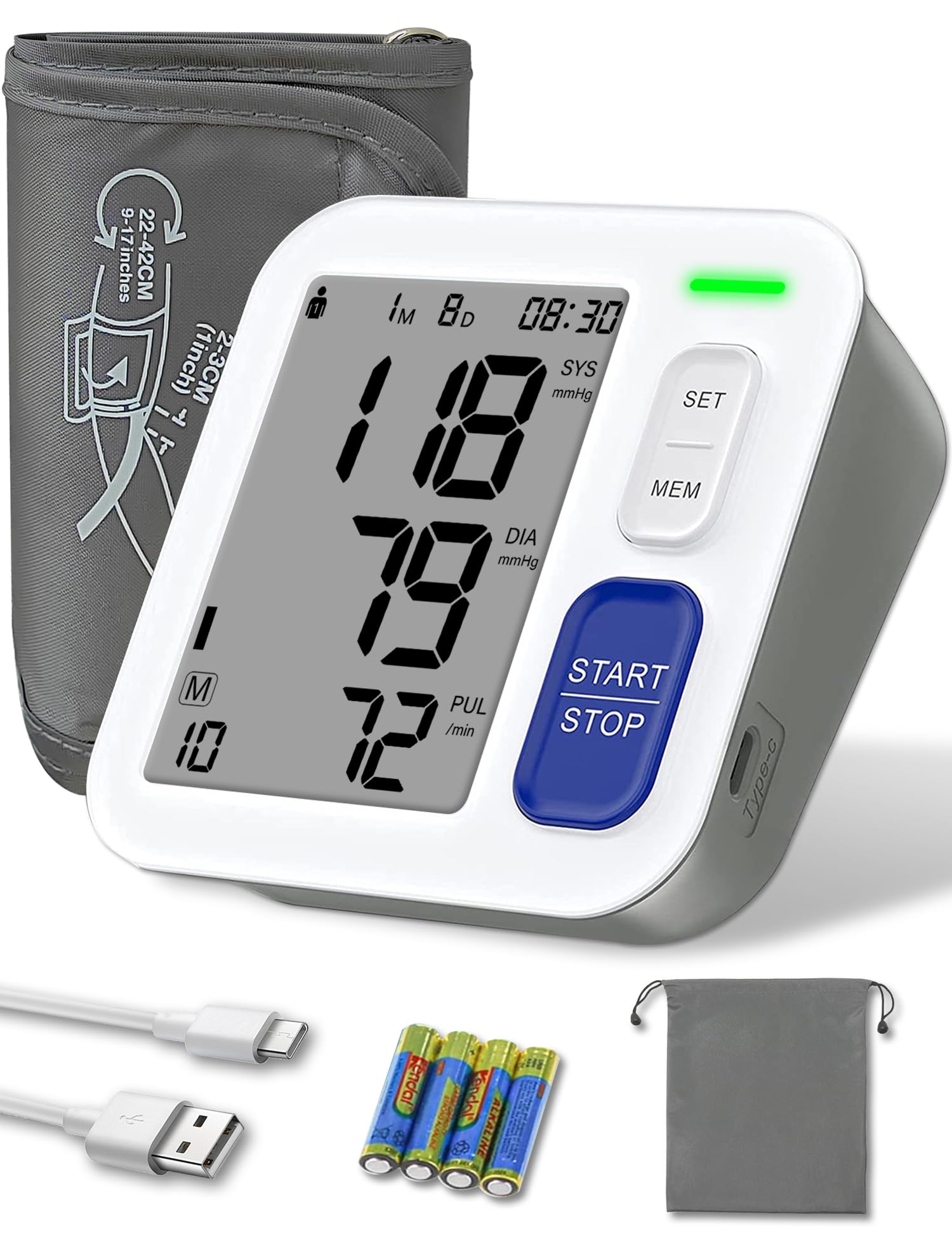 ROTOPATA Digitales Blutdruckmessgerät Oberarm mit 22–42 cm Verstellbarer Blutdruckmanschette, Automatische Blutdruckmessgeräte mit 10 cm LCD Bildschirm, Duale Benutzer 2 * 90 Speicher