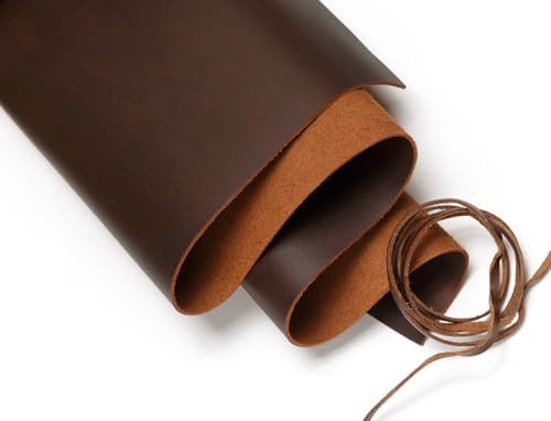 Echtlederblätter für Lederhandwerk – Quadrate aus vollnarbigem Büffelleder – ideal für Schmuck, Ledergeldbörsen, Kunsthandwerk – enthält 1 Blatt (30,5 x 61 cm) + Lederband (36 Zoll)
