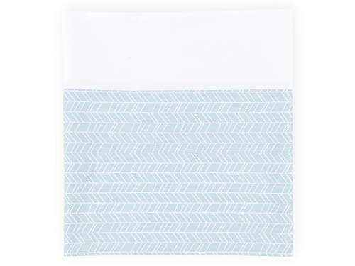KraftKids Stilltuch weiße Feder Muster auf Blau, großer Still-Schal für Mütter als Sichtschutz, handgefertigt, 100% aus Baumwolle, Umfang: 160 cm, Breite: 42 cm