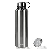 MIGHTYDUTY 610/800/1100/1500ML Thermosflasche, vakuumisolierte Wasserflasche Edelstahlflasche, tragbar, 6-24 Stunden, warm und kühlend, Sport-Wasserbecher für Laufen, Yoga, Fitness (Silber 1500ML)