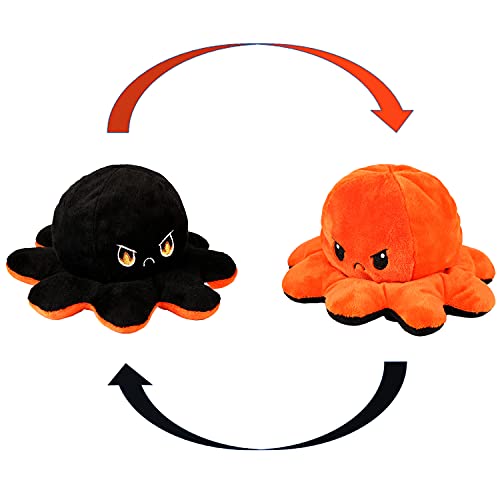 KUNSTIFY XXL Oktopus Stimmungs Kuscheltier 40cm Octopus plüschtier für Mädchen, für Frauen, für Kinder und die Ihre Laune ausdrücken wollen Geschenk für Freundin (XXL Schwarz/Orange)