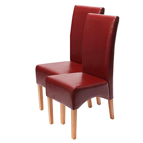 Mendler 2X Esszimmerstuhl Küchenstuhl Stuhl Latina, Leder - rot, helle Beine