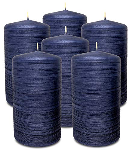 Hyoola Gebürstetes Metallic Stumpenkerzen - Kerzen Blau 6er-Pack - Stumpenkerzen Mitternachtsblau - Dekorative Stumpenkerzen Groß Hergestellt in EU - Kerzen Lange Brenndauer - 7 cm x 13 cm