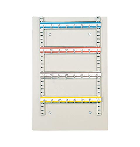 FORMAT Wandtafel zur nachträglichen Montage, Schlüsselbrett mit 32 Haken, verschiedenfarbige und nummerierte Hakenleisten, 450 x 300 mm, lichtgrau