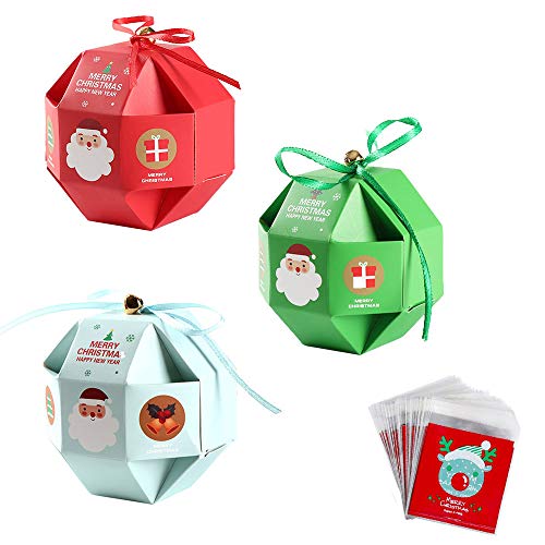 Lifreer 30St Weihnachtsbonbons Papier Geschenkbox Weihnachten Thema Sweet Tree Geschenkbox 3 Farben + 100 Stück Weihnachtsplätzchen Candy Bags für Party Geschenkartikel