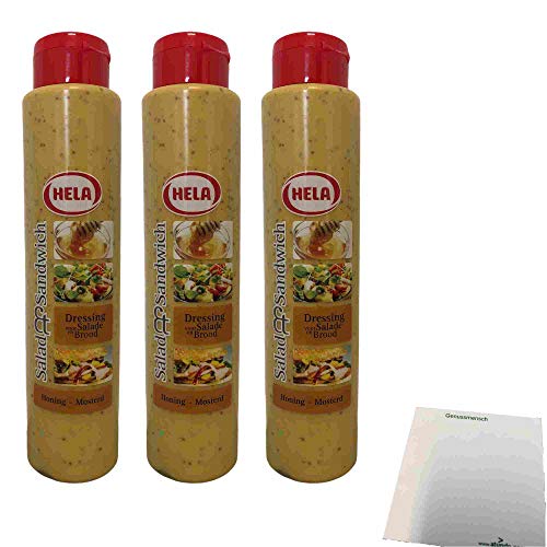 Hela Salad & Sandwich Dressing Honing Mosterd 3er Pack (3x800ml Flasche Honig Senf Dressing) + usy Block