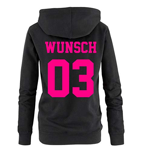 Comedy Shirts - Wunsch - Damen Hoodie - Schwarz/Pink - Gr. S