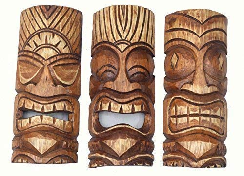 Interlifestyle 3 Tiki Masken 30cm im Hawaii Style 3er Set Holzmaske Wandmaske Südsee Tribal