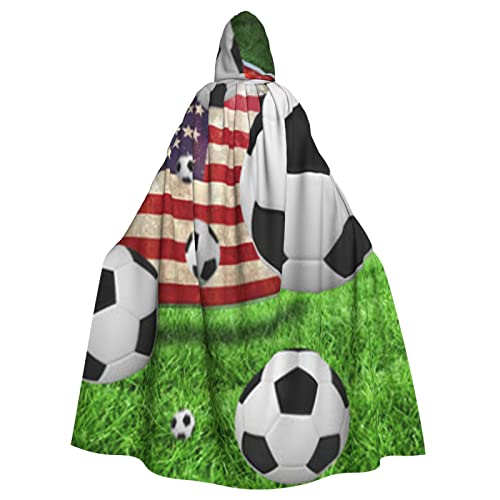 ROOZEE Fußball USA Amerikanische Flagge Erwachsene Kapuzenumhang für Halloween Kostüm | Cosplay, Bühnenauftritt, Mottoparty