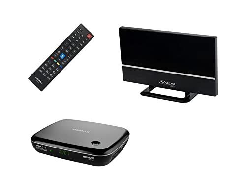 Humax HD Nano T2 HD Receiver Set mit Stabantenne und Cable Candy / DVB-T2 Receiver / Anschlüsse: HDMI, SCART, USB / mit PVR Aufnahmefunktion / unterstützt freenet TV / schwarz
