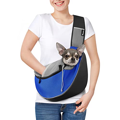 Pawaboo Hundetragetasche Tragetuch Verstellbare Transporttasche für Haustiere, Verstellbare Umhängetasche mit Touch-Pocket und Verstellbarer Gurt Welpentasche für Outdoor Reisen, S, Blau