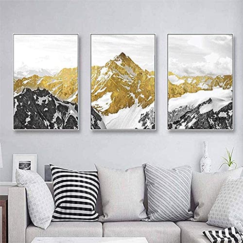 HONGC Abstrakte Kunst Wände Golden Snow Mountain Golden Mountain Wandkunst Leinwand Malerei Dekor Bild für Home Decor Poster 40x60cm/15.7”x23.6”x3 Kein Rahmen
