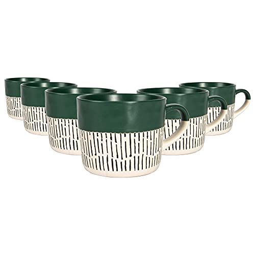 Nicola Spring Ceramic getauchte Dash Kaffeetassen - Two Tone Patterned Farbige Tea Cups - 475ml - Sage - 6er Pack