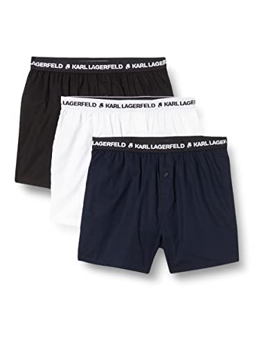 KARL LAGERFELD Mens Woven Shorts (Pack of 3) Boxer Briefs, Black/White/Navy, M (3er Pack)