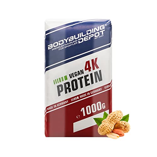 Bodybuilding Depot - Veganes Proteinpulver 1kg | Vegan 4k | umweltfreundlich in Papier verpackt | 100% pflanzlich | Sehr gute Löslichkeit | Natürlicher Geschmack (Erdnuss)