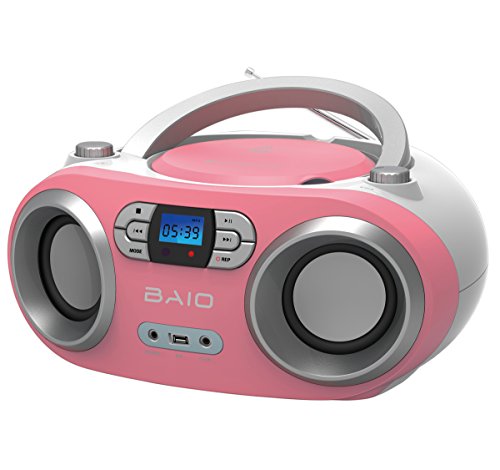 OUTMARK BAIO TRAGBARER CD-Radio-Bluetooth-Player | USB | AUX-IN | MP3 | Fernbedienung | LCD-Display Blaue Beleuchtung | FM-Radio | KOPFHÖRERANSCHLUSS | 2 x 1,5W RMS | Boombox | (PINK)