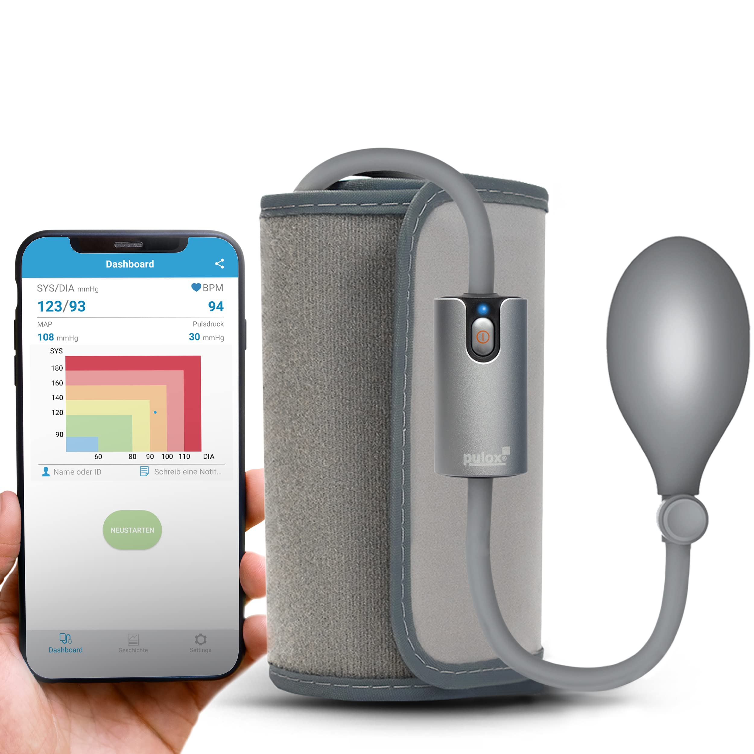 Pulox by Viatom AirBP - Manuelles Blutdruckmessgerät für den Oberarm mit Bluetooth und iOS Android App Messung mit Manschette 22-42 cm
