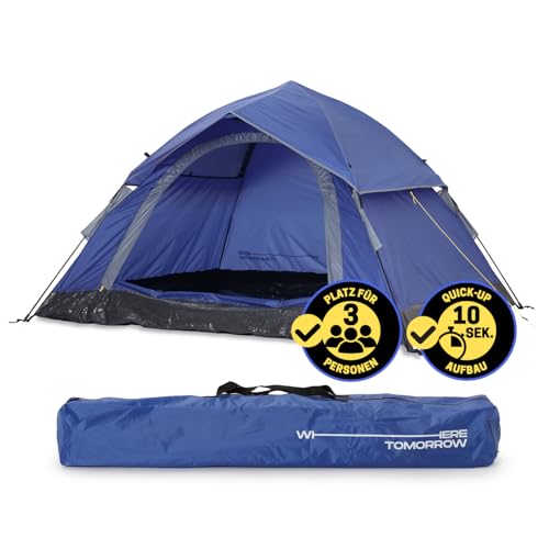 Lumaland Outdoor leichtes Pop Up Wurfzelt 3 Personen Zelt Camping Festival etc. 210 x 190 x 110 cm robust Blau