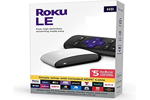 Roku LE Streaming Media Player 3930S3, schnelle, hochauflösende 1080p Full HD (inkl. Ladewürfel, Fernbedienung, Akkus und High-Speed-HDMI-Kabel, Redbox Promo), Weiß