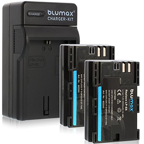 2X Blumax LP-E6 2000mAh + Ladegerät LP-E6 | passend zu Canon EOS 60D 70D 6D 60D 70D 5D Mark 3