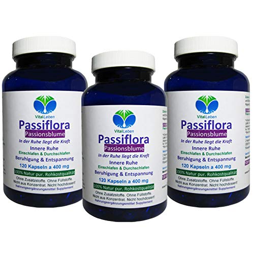 PASSIONSBLUME PUR Passiflora 360 (3x120) Pulver Kapseln. - In der Ruhe liegt die Kraft - Beruhigung & Entspannung + Einschlafen & Durchschlafen + NATUR pur - OHNE ZUSATZSTOFFE. 26675-3