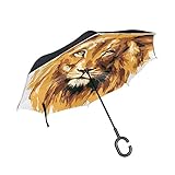 Goldener König Der Löwen Invertierter Regenschirm UV-Schutz Winddichter Umbrella Invertiert Schirm Kompakt Umkehren Schirme für Auto Jungen Mädchen Reise Strand Frauen