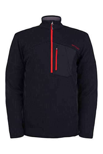 Spyder Herren Skipullover Pullover Strick Fleece Bandit Half Zip Mens Fleece Jacket 38205028, Farbe:Schwarz, Artikel:-965 Black/red, Größe:L