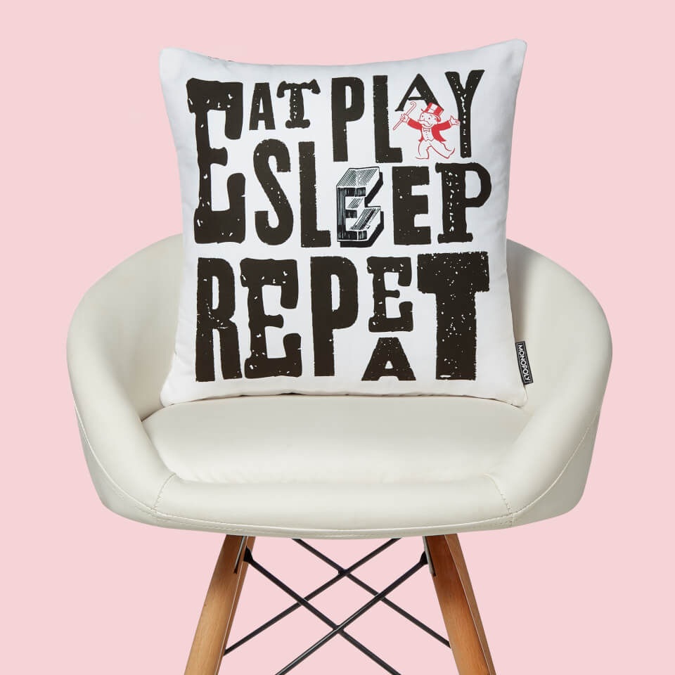 Monopoly Eat Sleep Play Repeat Square Cushion - 50x50cm - Soft Touch