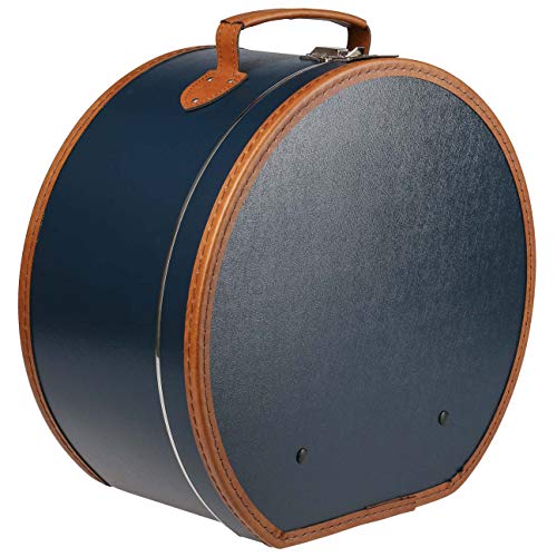 LIERYS runder Hutkoffer blau - Maße: 40 cm x 21 cm - große Hutschachtel aus Kunstleder - Hutbox zur Aufbewahrung mit Tragegriff und Klappverschluss - Koffer für Hüte - auch als Deko für die Wohnung