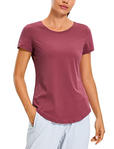 CRZ YOGA Damen Sport Fitness Shirt Sportbekleidung - Laufshirt Kurzarm,Performance T-Shirt für Damen Misty Merlot 36
