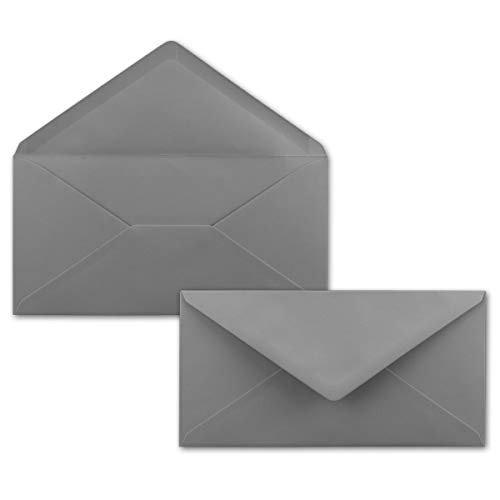 200 Brief-Umschläge Dunkel-Grau/Graphit DIN Lang - 110 x 220 mm (11 x 22 cm) - Nassklebung ohne Fenster - Ideal für Einladungs-Karten - Serie FarbenFroh®