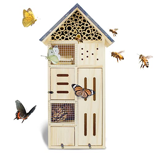 FeldundStall Insektenhotel groß für Garten, Balkon und Terasse - Wetterfestes Insektenhaus zum Aufhängen oder zum stehend Anbringen