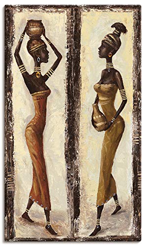 Artland Leinwand-Bild fertig aufgespannt auf Holzfaserplatte mit Motiv A. S. Afrikanische Frau I, II Menschen Frau Malerei Creme 40 x 70 x 1,2 cm A6OE