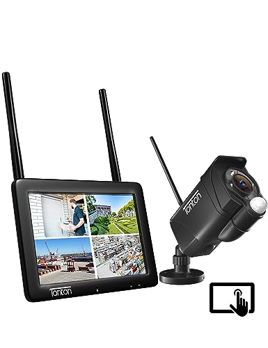 5MP Easy Überwachungskamera Set mit Monitor, 7"Zoll Tragbarer LCD-Touchscreen mit Akku, 4CH Wireless NVR Bildschrim 3MP Kamera, Gegensprechfunktion, 30M Farbnachtsicht, APP-Fernbedienung, 32GB Schwarz