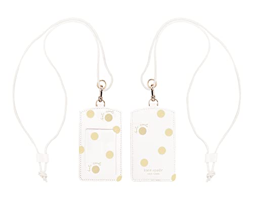 Kate Spade New York ID Badge Holder with Lanyard, Vegan Leather Name Tag Case with Clear Window and Card Slot for Work/School/Travel, Gold Dot with Script