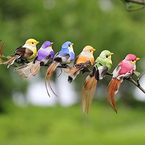 LWINGFLYER 12 Stück künstliche Vögel aus Schaumstoff, Vogel-Dekoration, sitzende Waldvögel, Ornament für Geburtstagsgeschenk, Vogelmodell (9,9 cm, Spatzenvogel)