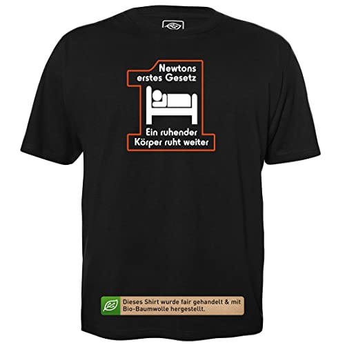 Newtons erstes Gesetz - Herren T-Shirt für Geeks mit Spruch Motiv aus Bio-Baumwolle Kurzarm Rundhals Ausschnitt, Größe XL