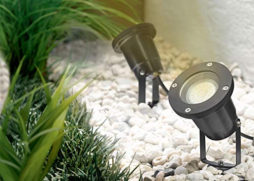 Trango 1-flammig IP65 LED Gartenstrahler, Außenleuchte aus Alu-Druckguß incl. je 1x GU10 LED Leuchtmittel & 2m Zuleitungskabel TG3078B Teichlampe, Gartenleuchte, Außenlampe, Wegbeleuchtung