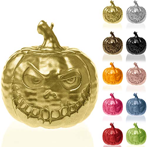 Candellana Kerze Halloween Kürbis | Höhe: 9,5 cm | Klassisches Gold | Brennzeit 54h | Halloween | Handgefertigt in der EU