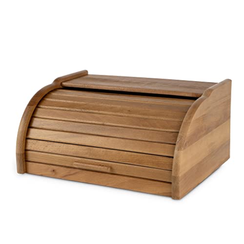 Brotkasten Groß mit Rolldeckel | Brot-Aufbewahrungsbox Küche Brotbox Holzbox für Brot Rollbrotkasten Brotbox Brotbehälter |38 x 29 x 18| (braun)