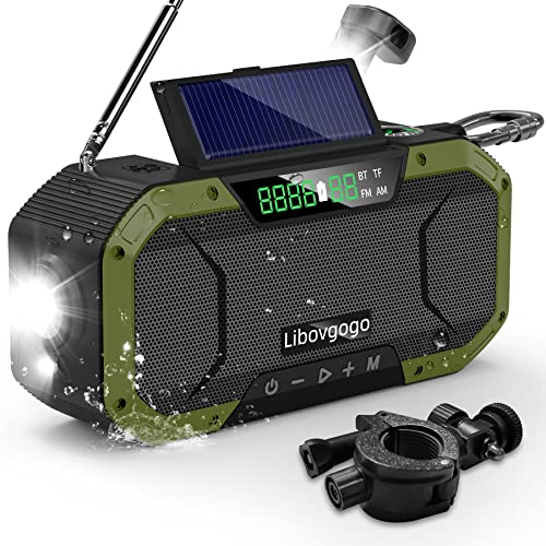 Notfall-Radio Spritzwassergeschützt Bluetooth-Lautsprecher Tragbares AM/FM Solar-Kurbelradio mit Taschenlampe LED-Leselampe Solar-Panel 5000mAh Powerbank Outdoor Camping Dynamo-Radio