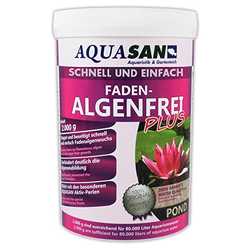 AQUASAN Gartenteich Faden-Algenfrei Plus (Beseitigt schnell und stoppt Fadenalgen im Teich. Der Fadenalgen-Entferner, Fadenalgen-Vernichter, Fadenalgen-Mittel), Inhalt:2 kg