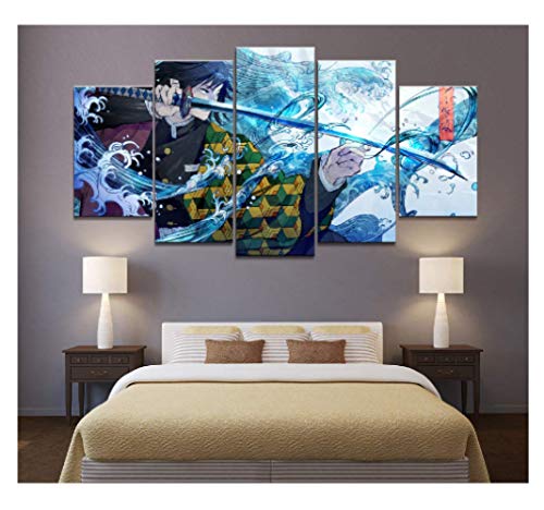 JCYMC Leinwandbild Japan Anime Boy Bild Tomioka Giyuu Demon Slayer Wandkunst Druckt Poster Für Wohnzimmer Home Decor My65Zx 150X100Cm 5 Stück Rahmenlos